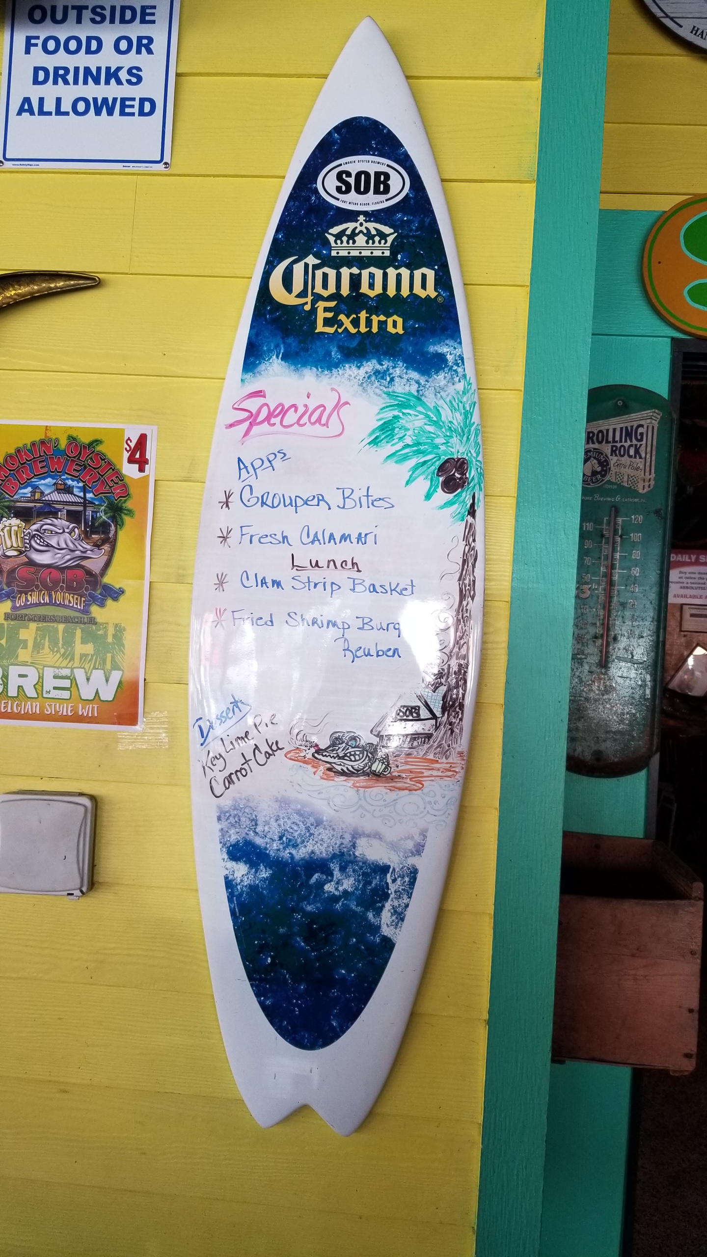 SOB-Daily Food Specials written on surfboard