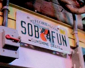 SOB4FUN license plate hung in the restaurant